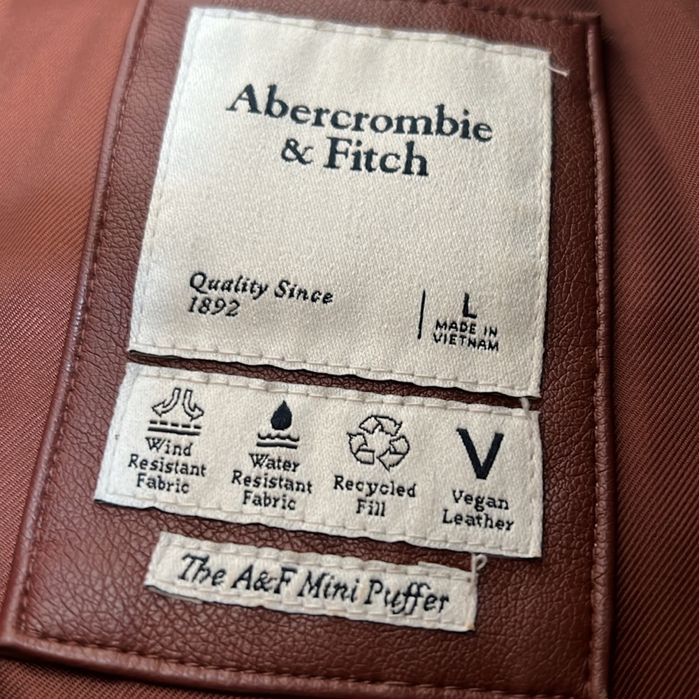 Abercrombie vegan Leather Mini Puffer in Cognac Brown - Picture 3 of 7